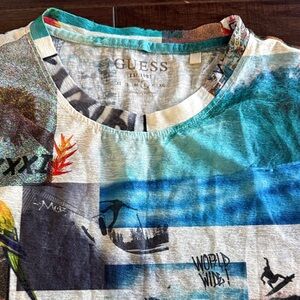 GUESS Teal and Blue Surf Graphic Tee